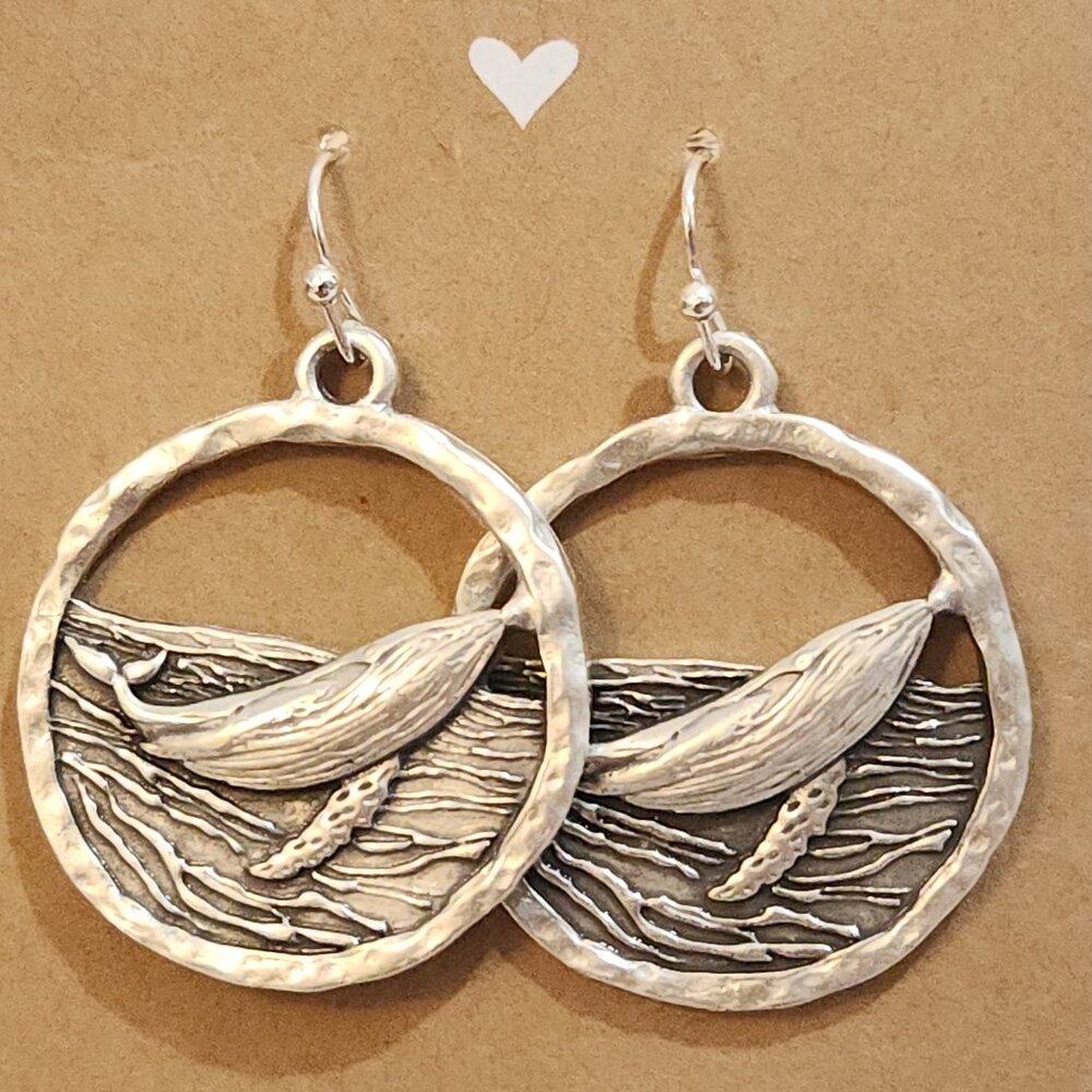 Gorgeous Whale Earrings in Pewter Tone